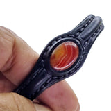 Handcrafted Genuine Black Leather Bracelet with Amber Agate Stone-Gift Unisex Fashion Leather Bracelet Cuff