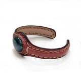 Handcrafted Genuine Brown Vegetal Leather Bracelet with Green Moss Agate Stone Setting-Unisex Gift-Unique Fashion Jewelry Cuff