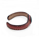Handcrafted Genuine Brown Vegetal Leather Bracelet with Green Moss Agate Stone Setting-Unisex Gift-Unique Fashion Jewelry Cuff