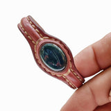 Handcrafted Genuine Brown Vegetal Leather Bracelet with Green Moss Agate Stone Setting-Unisex Gift-Unique Fashion Jewelry Cuff