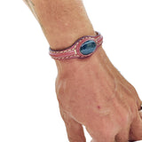 Handcrafted Genuine Brown Vegetal Leather Bracelet with Green Moss Agate Stone Setting-Unisex Gift-Unique Fashion Jewelry Cuff