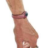 Handcrafted Genuine Brown Vegetal Leather Bracelet with Green Moss Agate Stone Setting-Unisex Gift-Unique Fashion Jewelry Cuff