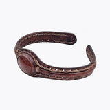 Boho Handcrafted Genuine Vegetal Leather Bracelet with Red Agate Stone-Unisex Gift Fashion Jewelry Cuff