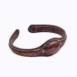 Boho Handcrafted Genuine Vegetal Leather Bracelet with Red Agate Stone-Unisex Gift Fashion Jewelry Cuff