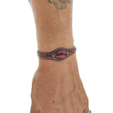 Boho Handcrafted Genuine Vegetal Leather Bracelet with Red Agate Stone-Unisex Gift Fashion Jewelry Cuff