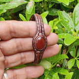 Boho Handcrafted Genuine Vegetal Leather Bracelet with Red Agate Stone-Unisex Gift Fashion Jewelry Cuff