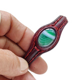 Boho Handcrafted Genuine Vegetal Leather Bracelet with Green Agate Stone-Unisex Gift Fashion Jewelry Cuff