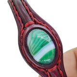 Boho Handcrafted Genuine Vegetal Leather Bracelet with Green Agate Stone-Unisex Gift Fashion Jewelry Cuff