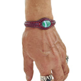 Boho Handcrafted Genuine Vegetal Leather Bracelet with Green Agate Stone-Unisex Gift Fashion Jewelry Cuff