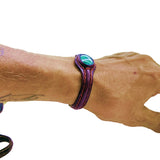 Boho Handcrafted Genuine Vegetal Leather Bracelet with Green Agate Stone-Unisex Gift Fashion Jewelry Cuff