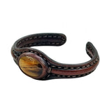 Boho Handcrafted Genuine Vegetal Leather Bracelet with Tiger Eye Stone-Unisex Gift Fashion Jewelry with Natural Stone