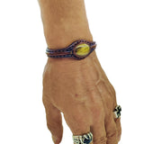 Boho Handcrafted Genuine Vegetal Leather Bracelet with Tiger Eye Stone-Unisex Gift Fashion Jewelry with Natural Stone