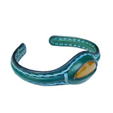 Boho Handcrafted Genuine Green Leather Bracelet with Yellow Agate Stone-Unisex Gift Fashion Jewelry Bracelet Cuff