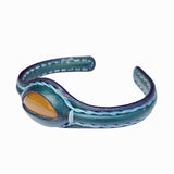 Boho Handcrafted Genuine Green Leather Bracelet with Yellow Agate Stone-Unisex Gift Fashion Jewelry Bracelet Cuff