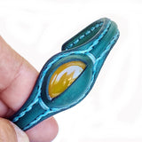 Boho Handcrafted Genuine Green Leather Bracelet with Yellow Agate Stone-Unisex Gift Fashion Jewelry Bracelet Cuff