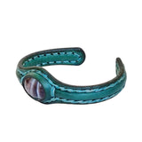 Handcrafted Genuine Green Leather Bracelet with Black Agate Stone-Gift Fashion Women's Jewelry Cuff