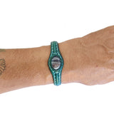 Handcrafted Genuine Green Leather Bracelet with Black Agate Stone-Gift Fashion Women's Jewelry Cuff