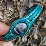 Handcrafted Genuine Green Leather Bracelet with Black Agate Stone-Gift Fashion Women's Jewelry Cuff