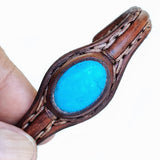 Handcrafted Genuine Leather Bracelet with Firuze Stone-Unisex Gift Fashion Jewelry with Natural Stone Bracelet Cuff