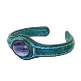 Handcrafted Genuine Leather Bracelet with Black Agate Stone-Unisex Gift Fashion Jewelry with Natural Stone Bracelet Cuff