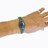 Handcrafted Genuine Leather Bracelet with Black Agate Stone-Unisex Gift Fashion Jewelry with Natural Stone Bracelet Cuff