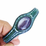 Handcrafted Genuine Leather Bracelet with Black Agate Stone-Unisex Gift Fashion Jewelry with Natural Stone Bracelet Cuff