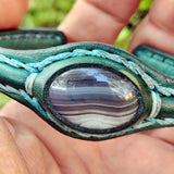 Handcrafted Genuine Leather Bracelet with Black Agate Stone-Unisex Gift Fashion Jewelry with Natural Stone Bracelet Cuff