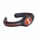 Handcrafted Genuine Leather Bracelet with Amber Agate Stone-Unisex Gift Fashion Jewelry Natural Stone Cuff