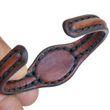 Handcrafted Genuine Leather Bracelet with Amber Agate Stone-Unisex Gift Fashion Jewelry Natural Stone Cuff