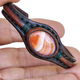 Handcrafted Genuine Leather Bracelet with Amber Agate Stone-Unisex Gift Fashion Jewelry Natural Stone Cuff