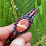 Handcrafted Genuine Leather Bracelet with Amber Agate Stone-Unisex Gift Fashion Jewelry Natural Stone Cuff