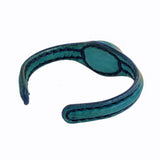 Handcrafted Genuine Green Vegetal Leather Bracelet with Gray Cat Eye Stone Setting-Unisex Gift Fashion Jewelry Cuff.