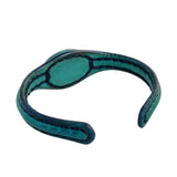 Handcrafted Genuine Green Vegetal Leather Bracelet with Gray Cat Eye Stone Setting-Unisex Gift Fashion Jewelry Cuff.