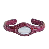 Handcrafted Genuine Vegetal Leather Bracelet with White Cat Eye Stone Setting-Unisex Gif Fashion Jewelry Cuff