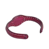 Handcrafted Genuine Vegetal Leather Bracelet with White Cat Eye Stone Setting-Unisex Gif Fashion Jewelry Cuff