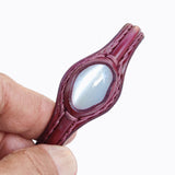 Handcrafted Genuine Vegetal Leather Bracelet with White Cat Eye Stone Setting-Unisex Gif Fashion Jewelry Cuff