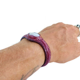 Handcrafted Genuine Vegetal Leather Bracelet with White Cat Eye Stone Setting-Unisex Gif Fashion Jewelry Cuff