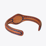 Handcrafted Genuine Vegetal Brown Leather Bracelet with Gray Agate Stone Setting-Unisex Gift Fashion Jewelry Cuff