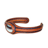 Handcrafted Genuine Vegetal Brown Leather Bracelet with Gray Agate Stone Setting-Unisex Gift Fashion Jewelry Cuff