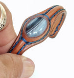 Handcrafted Genuine Vegetal Brown Leather Bracelet with Gray Agate Stone Setting-Unisex Gift Fashion Jewelry Cuff