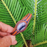 Handcrafted Genuine Vegetal Brown Leather Bracelet with Gray Agate Stone Setting-Unisex Gift Fashion Jewelry Cuff