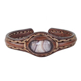 Handcrafted Genuine Vegetal Leather Bracelet with Brown Agate Stone Setting-Unisex Gift Fashion Jewelry Cuff