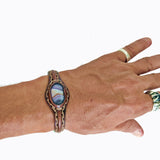 Handcrafted Genuine Vegetal Leather Bracelet with Brown Agate Stone Setting-Unisex Gift Fashion Jewelry Cuff