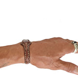 Handcrafted Genuine Vegetal Leather Bracelet with Brown Agate Stone Setting-Unisex Gift Fashion Jewelry Cuff