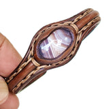 Handcrafted Genuine Vegetal Leather Bracelet with Brown Agate Stone Setting-Unisex Gift Fashion Jewelry Cuff