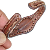 Handcrafted Genuine Vegetal Leather Bracelet with Brown Agate Stone Setting-Unisex Gift Fashion Jewelry Cuff