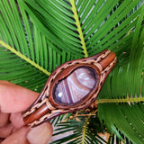 Handcrafted Genuine Vegetal Leather Bracelet with Brown Agate Stone Setting-Unisex Gift Fashion Jewelry Cuff