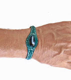 Handcrafted Genuine Leather Bracelet with Black Agate Stone -Gift Fashion Unisex Jewelry Bracelet Cuff