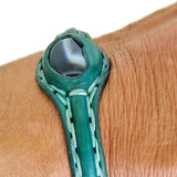 Handcrafted Genuine Leather Bracelet with Black Agate Stone -Gift Fashion Unisex Jewelry Bracelet Cuff