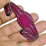 Boho Handcrafted Genuine Maroon Leather Bracelet with White Agate Stone Setting-Life Style Unisex Gift Fashion Jewelry Bangle-Cuff